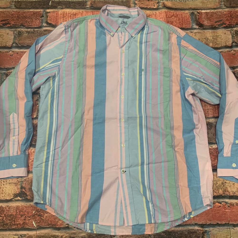 Izod Saltwater Striped Pastel Button Down Shirt L